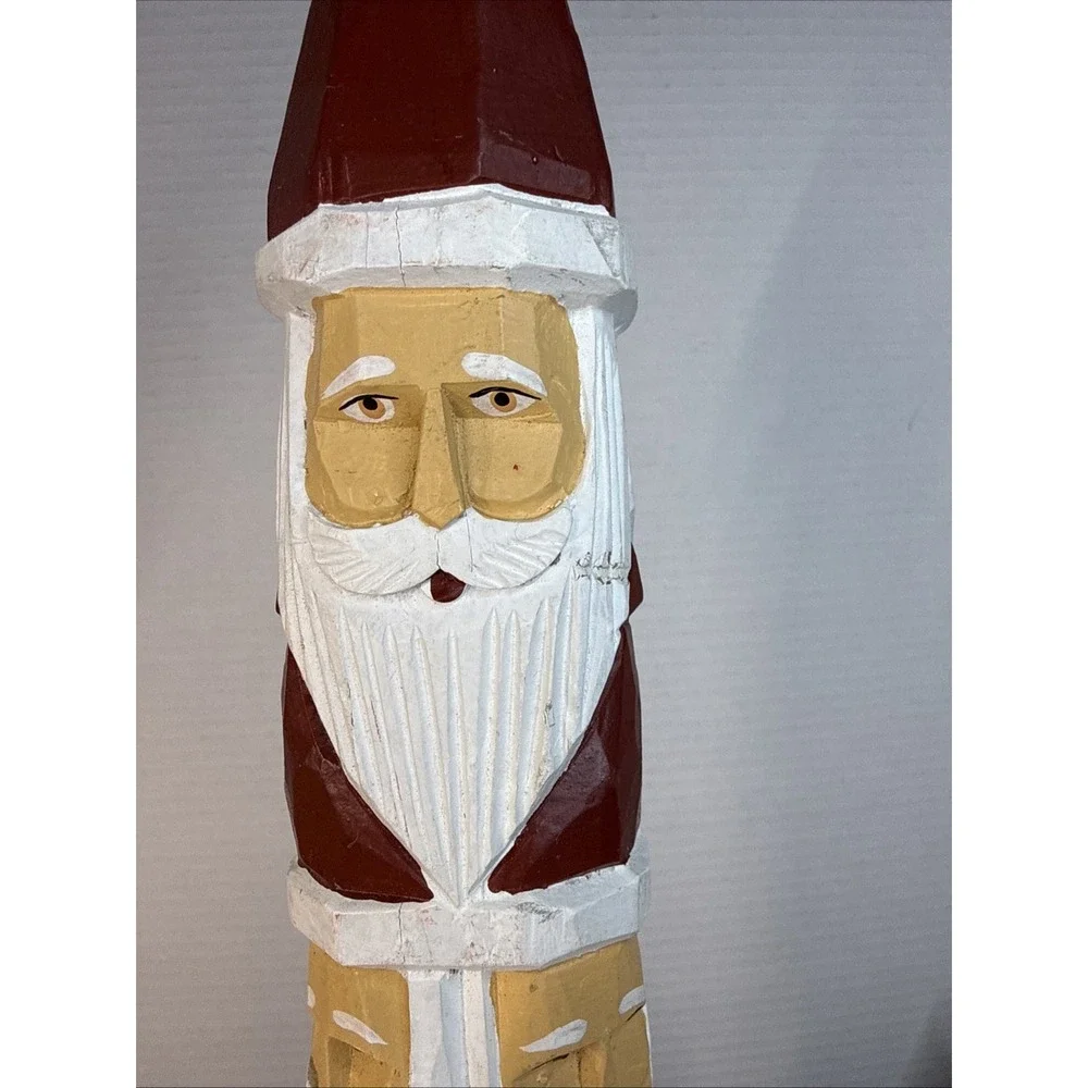 Vintage 5 Faces Santa Claus Figurine Wood Carved Folk Art 16